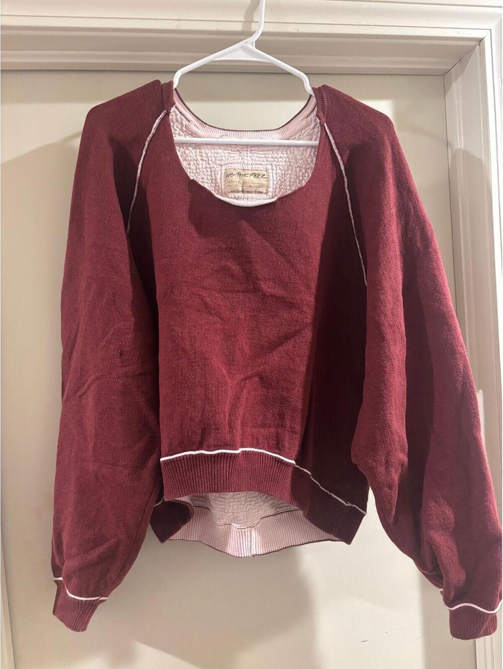 We The Free Oversized Pullover Sweatshirt Small Burgundy Cozy Lounge Free People